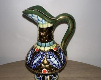 Hand-painted Tivoli 4” Ceramic pitcher creamer from Italy Mosaic style Gold