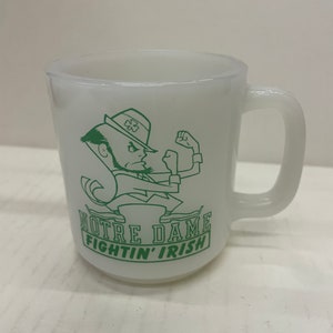 Vintage Notre Dame Farewell To Dan Devine 1981 Glasbake Milk Glass Coffee Mug Notre Dame Club Mt Pleasant PA