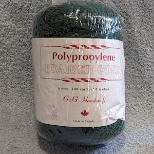 G and G Handcraft Polypropylene Braided 6 mm Macrame Cord Green 100 yards 91 meters Made in Canada New