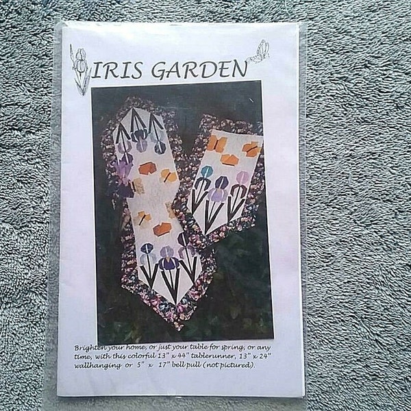 Iris Garden Quilt Pattern Table Runner Wall Hanging Bell Pull Becky Cable 1996 Julian CA Vintage