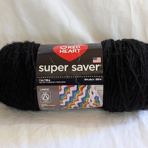 Red Heart Super Saver Yarn Jumbo Black No dye lot 7 oz 364 yds  #4 Medium Worsted & Aran  Acrylic Machine Wash and Dry