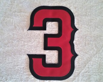 Large Number 3 Iron On Patch 2 Color Red Dark Blue About 8" Tall Applique Application