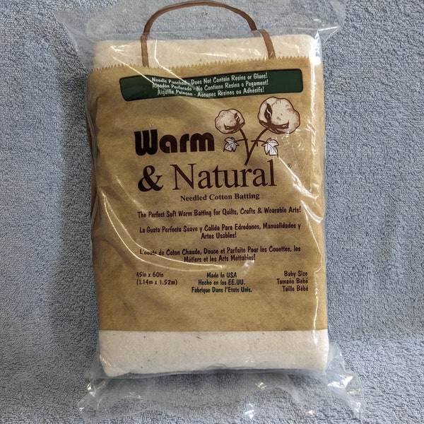 Warm and Natural Needled Cotton Batting 45 in X 60 in Crib Size Baby Size Made in USA by Warm Company New in Package Quilt Batting