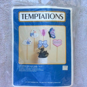 Temptations Plastic Canvas Kit Spring Time Plant Pokes Set of 6 Plant Markers Unopened Vintage 1987