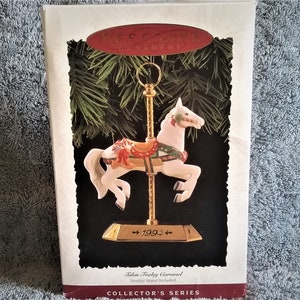 Tobin Fraley Carousel Horse Hallmark Keepsake Ornament 1994 3rd in Series Hand Painted Fine Porcelain Brass Christmas Tree Used EUC