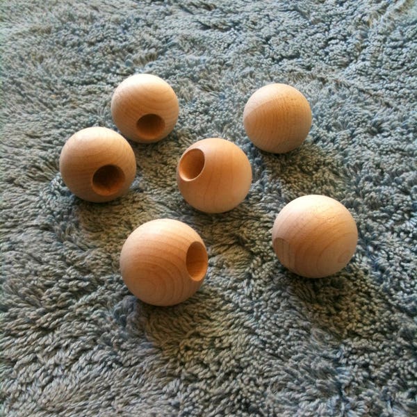 6 Unfinished Wooden 1 inch Dowel Rod Caps Half Drilled 3/8 inch Dowel Toy Ball Feet Wood Ball Caps Doll Heads Wood Finials Wood Dowel Caps