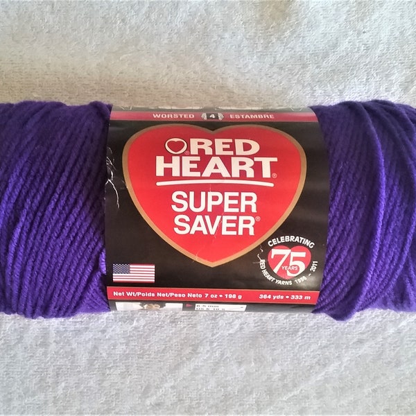 Red Heart Super Saver Solid Yarn Amethyst No Dye Lot 7 ounces 364 Yards Worsted Weight 100% Acrylic Machine Wash and  Dry Made in USA