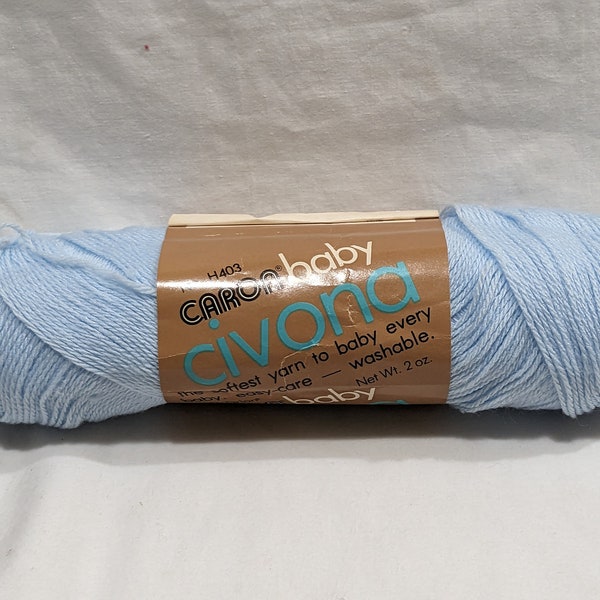 Caron Civona Baby Yarn Orlon Acrylic Baby Blue Color 5605 All Same Dye Lot 2 oz 3 Ply Sports Weight 1990s