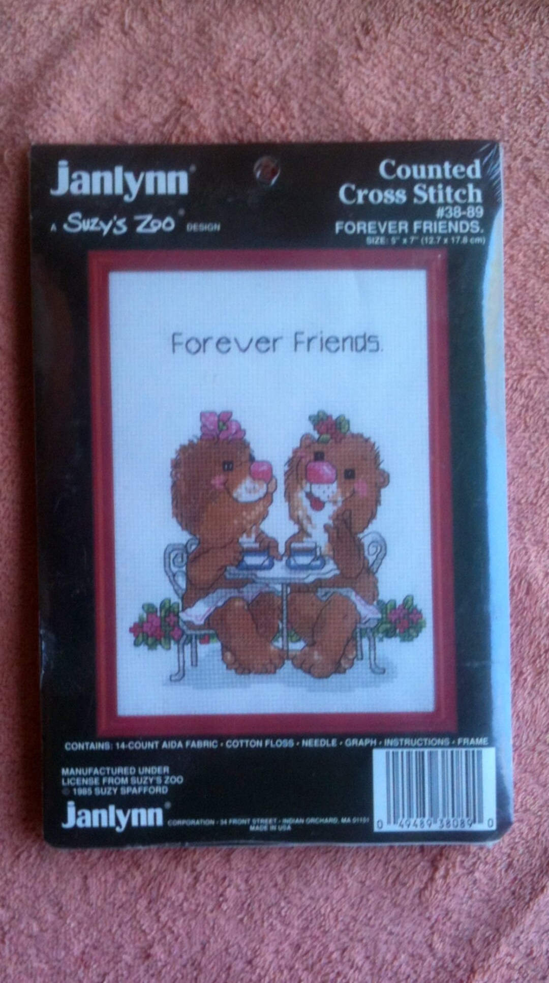 Suzy' S Zoo Janlynn Counted Cross Stitch Kit Forever Friends Suzy Spafford Vintage 1985 Frame