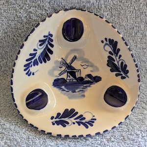 Vintage Delfts Blue Ceramic Ashtray Blue and White Windmill Used Very Good Condition