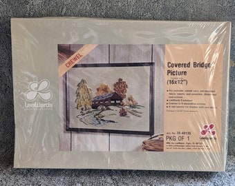 Lee Wards Crewel Picture Kit Vintage Unopened 1975 Covered Bridge Kit 35-40135 Picture Frame is not Included