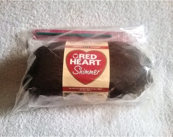 Get Hooked Learn to Crochet Hook & Yarn Bundle Booklet Red Heart Shimmer Yarn Color Chocolate Susan Bates Silvalume Crochet Hook Size H8