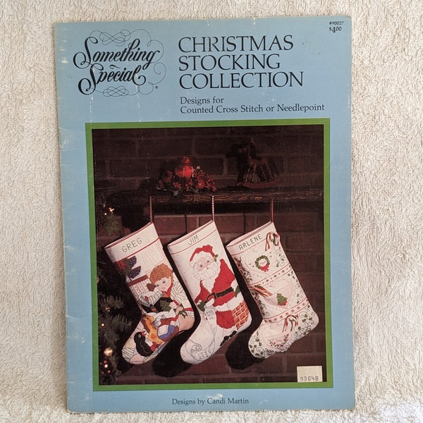 Something Special Christmas Stocking Collection 7 Charts Designs for Counted Cross Stitch or Needlepoint Used Vintage 1987 Candi Martin