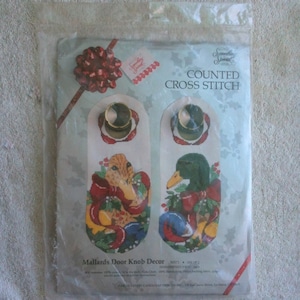 Vintage Something Special Christmas Counted Cross Stitch Kit Mallards Door Knob Decor Candamar Designs 1988 Duck Cross Stitch