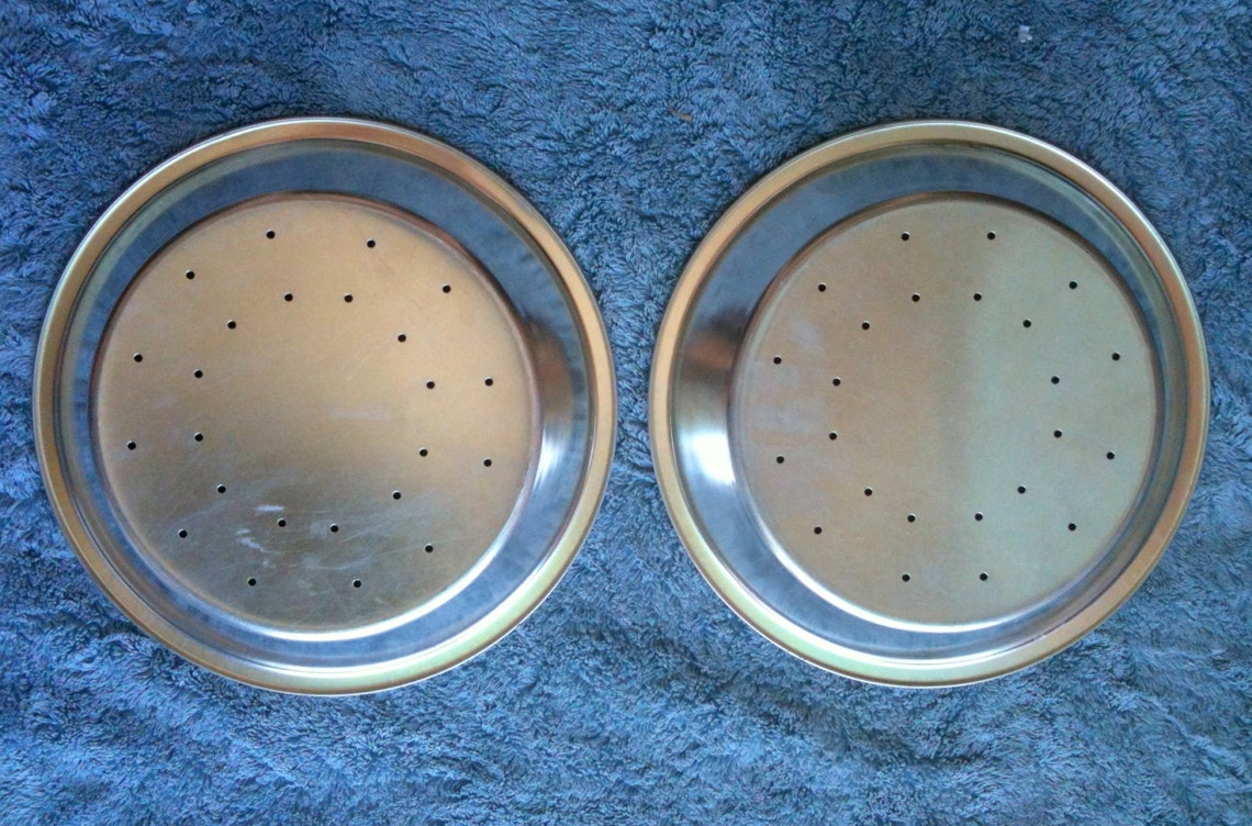 2 Stainless Steel Perforated Pie Pans 9.5 wide 1.25 deep Etsy