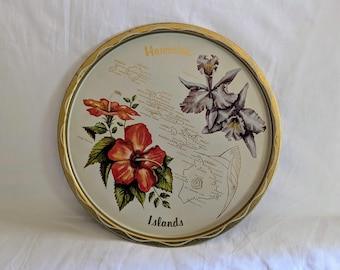 Vintage Souvenir Hawaiian Islands State Souvenir Round Tin Tray