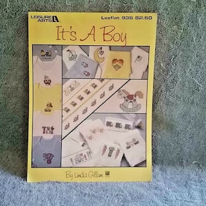 Its a Boy Leisure Arts Cross Stitch Charts Linda Gillum Vintage  1990 Embroidery Baby Clothes