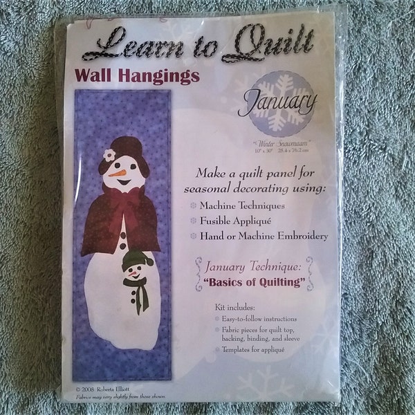 Learn to Quilt Wall Hangings Kit January  Winter Snowman 10" x 30" New Sealed Design by Roberta Elliot