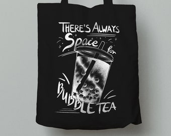 Dotwork Bubble Tea Ink Art Black Canvas Tote Bag