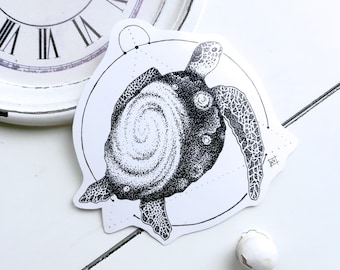 Dotwork Sticker Space Turtle