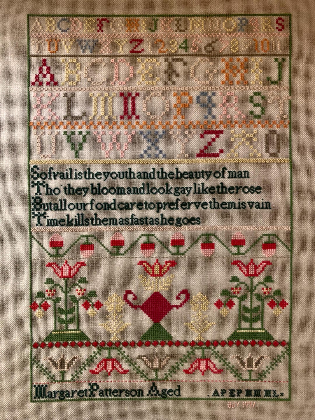 Finished Cross Stitch Sampler - Etsy
