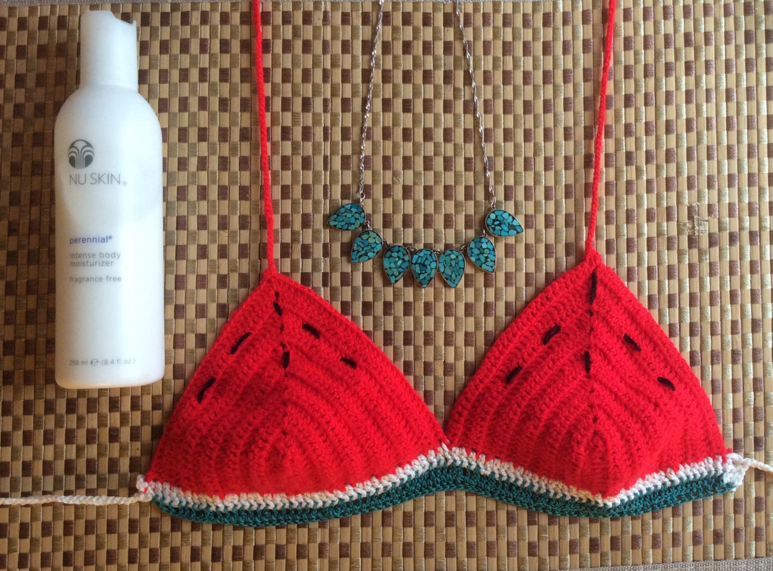 Watermelon Crochet Crop Bikini Top Red Green Crochet Boho Etsy