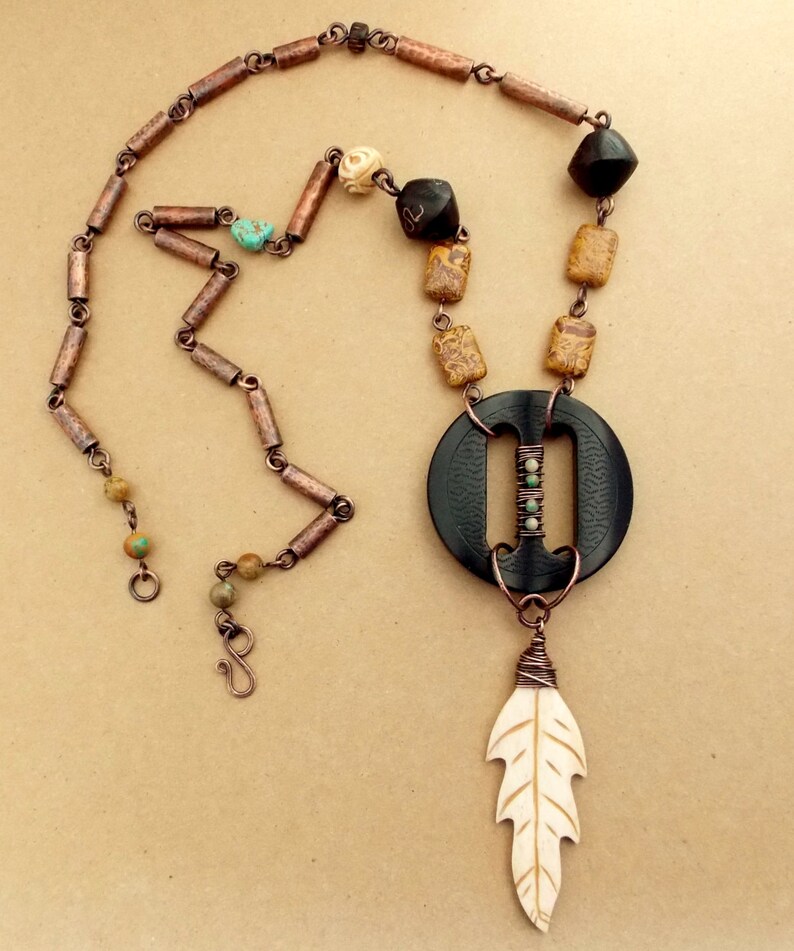 Tribal Style Necklace. Earthy Necklace of Copper and Carved Etsy