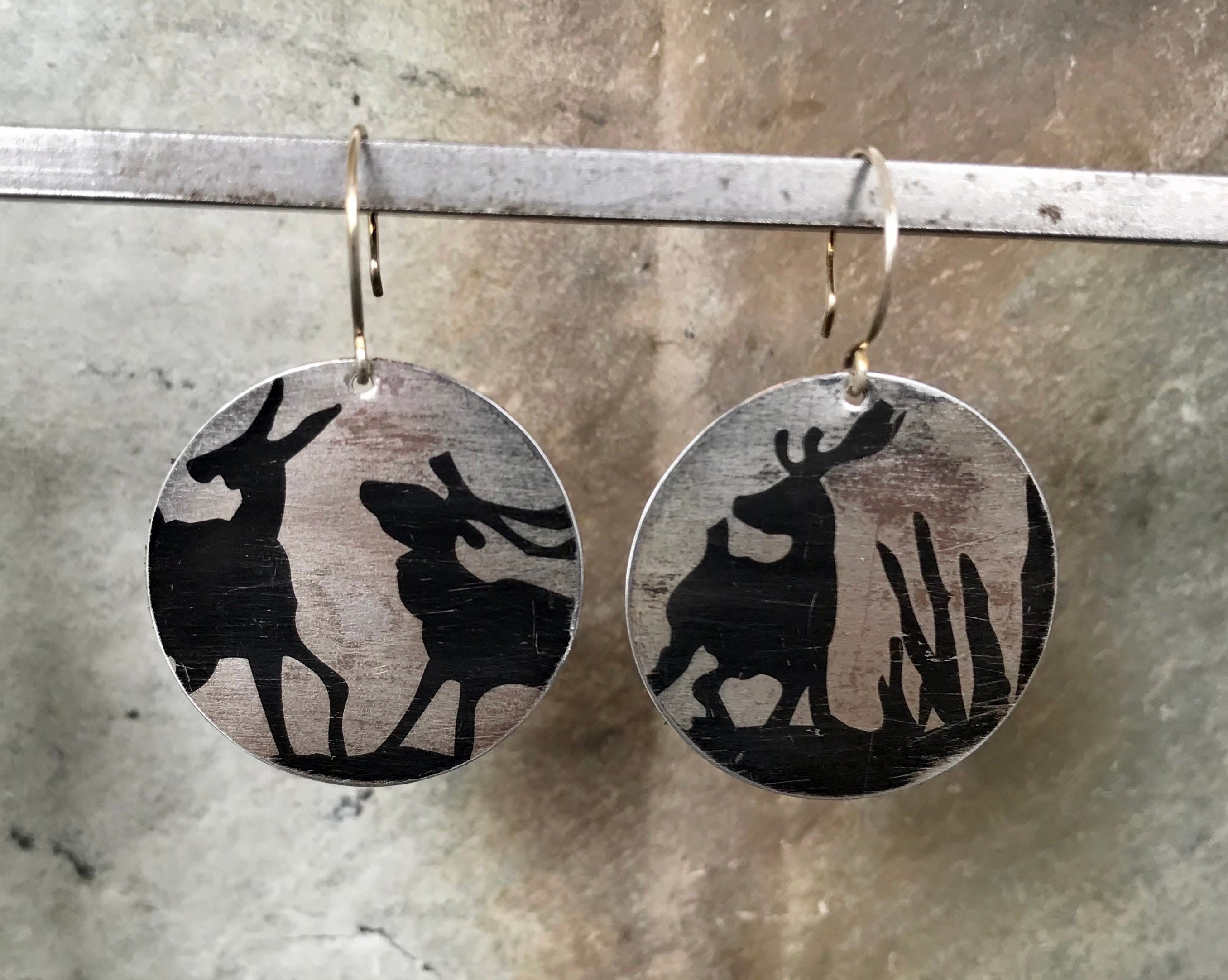 Boucles D'oreilles Argent 925 Motif Cerf - Fait Main Au Royaume-Uni, Neuf Sans Emballage