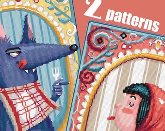 Red Riding Hood and the Wolf - Charles Perrault - 2  PATTERNS included - suitable for cross stitch and needlepoint work