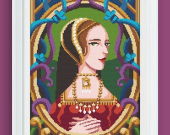 Cross stitch pattern PDF - Anne Boleyn - diamond painting - DMC - macramè - Tudor fan art- PDF