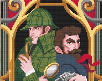 Sherlock and Watson cross stitch pattern PDF 184x260 stitches -from Arthur Conan Doyle novels  -PDF Instant download