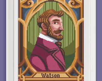 Cross stitch pattern - Dr H. Watson  - Sir Arthur Conan Doyle - diamond painting, macramè, pixel art, DMC PDF Instant download