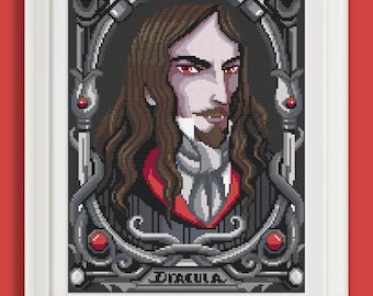 Dracula cross stitch pattern - colors and black and white PDF - Count Dracula portrait - Bram Stoker - Vampire design - PDF Instant download