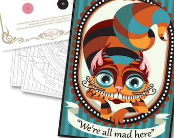 Paint by numbers - The Cheshire cat- Lewis Carroll Alice in wonderland - Instant download, illustration paint kit - Art Printable Pattern