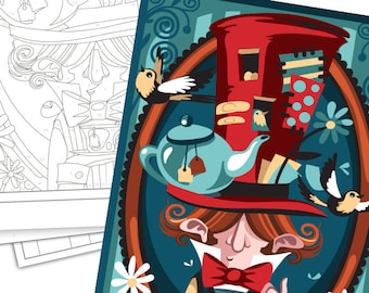 Paint by numbers - The Mad Hatter - Alice in wonderland - Instant download, illustration paint kit - Art Printable Pattern