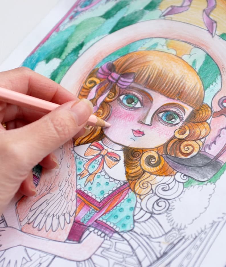 Coloring page JPG - Alice in wonderland- Curiouser and curiouser!- Lewis Carroll - Instant download - Art Printable illustration image 3