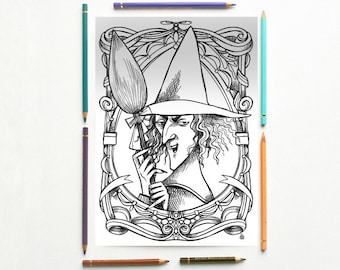 Oz Coloring page PDF -The wonderful wizard of Oz- The Wicked Witch of the West-  L. Frank Baum - Art Printable illustration PDF