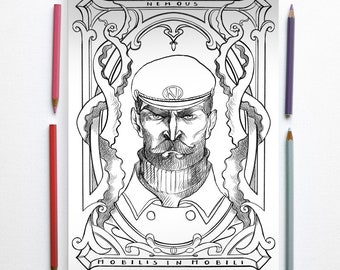 Coloring page - Captain Nemous portrait- 20000 leagues under the sea -PDF coloring pages Instant download - Printable illustration