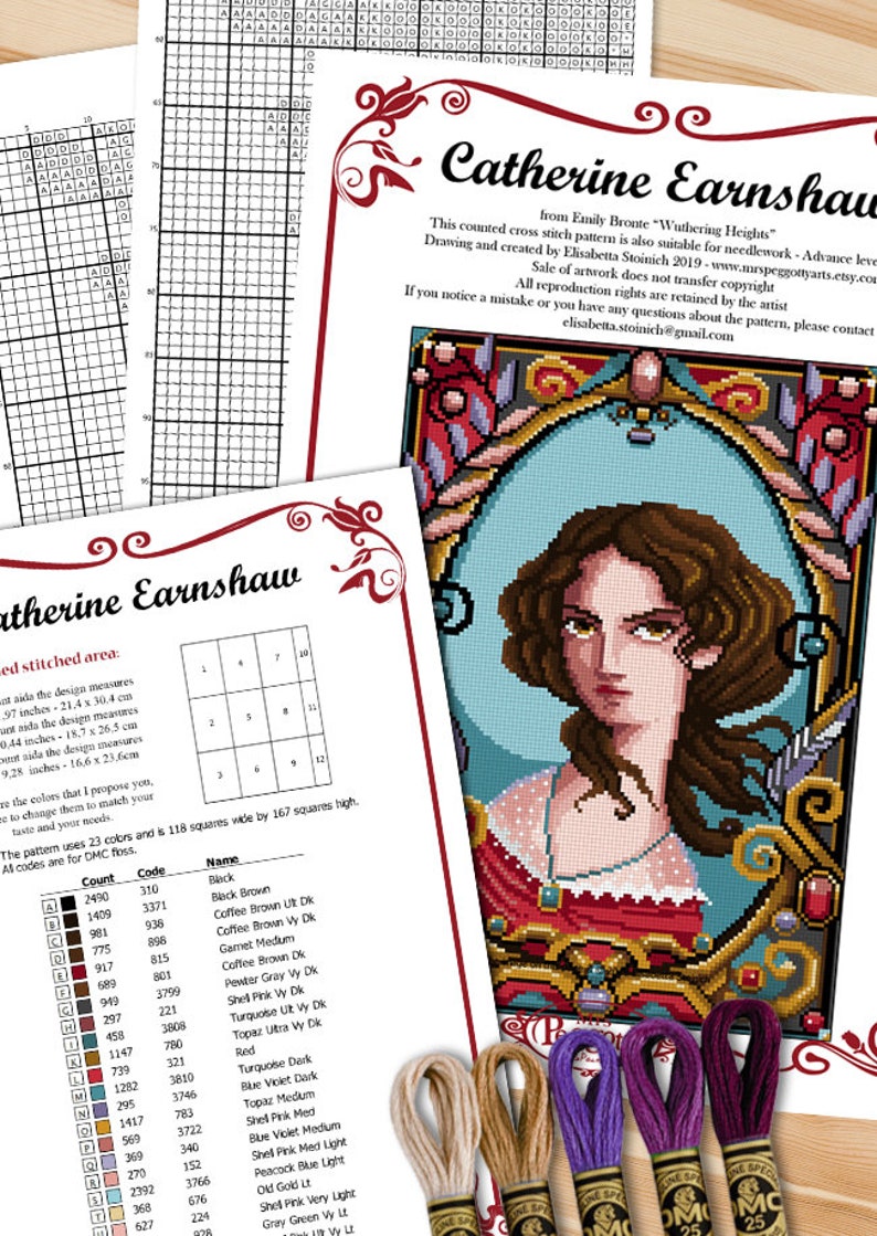 COUNTED STITCH pattern Catherine Earnshaw Emily Bronte PDF ready to download image 5