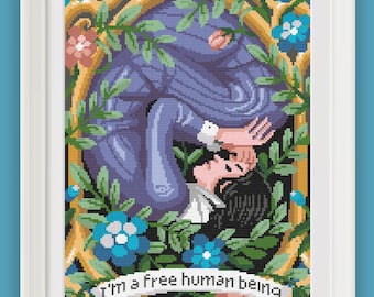 Jane Eyre cross stitch pattern- I'm a human being - Charlotte Bronte - PDF - macrame diamond painting pattern keeper - ready to download