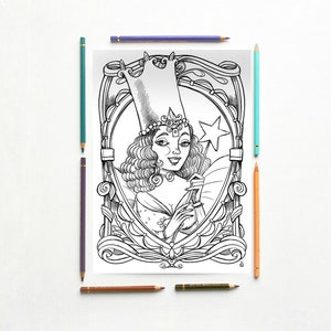 Oz Glinda Coloring page PDF -The wonderful wizard of Oz- Glinda the good witch -  L. Frank Baum - Art Printable illustration PDF