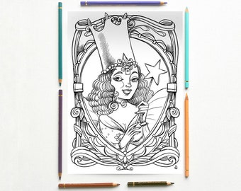 Oz Glinda Coloring page PDF -The wonderful wizard of Oz- Glinda the good witch -  L. Frank Baum - Art Printable illustration PDF