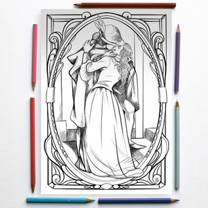 Disegno da colorare - Il Bacio di Hayez - romanticismo italiano - PDF scaricabile in 5 colori