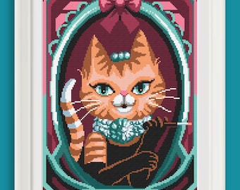 Cross stitch pattern - Cat - Breakfast at Tiffany's - Audrey Hepburn - diamond painting, macramè, pixel art, DMC, PDF