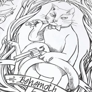 6 CATS coloring bundle PDF - Pluto, Macavity, The Cheshire cat, The Cat, Pangur Ban, Behemoth - 6 illustrations ready to download image 4