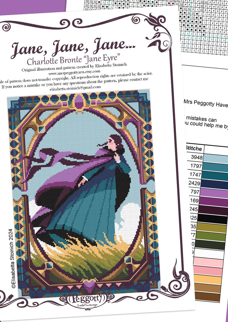 KORSSTYN - Jane Eyre - Charlotte Brontë - mönster direkt nedladdningsbart PDF diamantmålning, makramé, pixelkonst bild 3