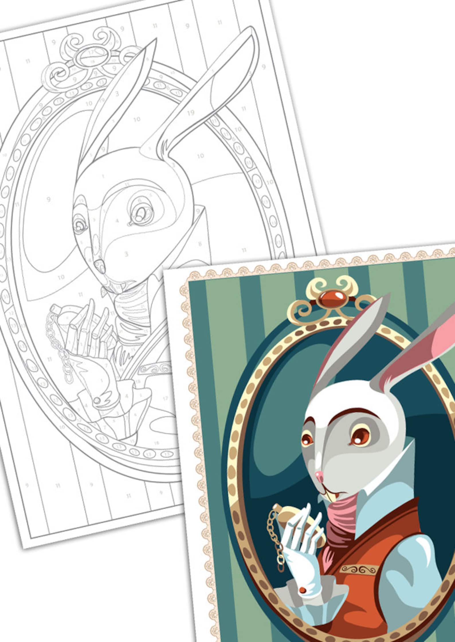 Paint By Numbers Rabbot Paint by Numbers -the White Rabbit -instant Download, Illustration ...