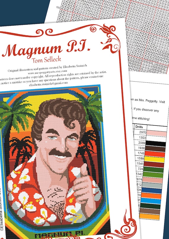 Cross Stitch Pattern - Magnum P.I.- Tom Selleck - Modern