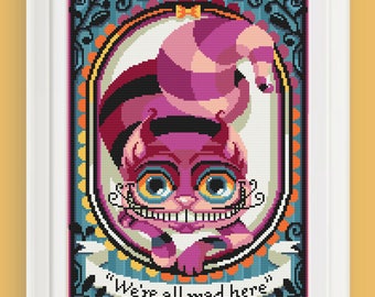 COUNTED STITCH pattern -The Cheshire cat - Special edition - Alice in wonderland - Lewis Carroll  -PDF Instant download