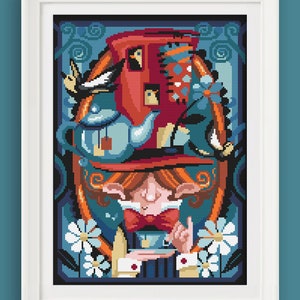 COUNTED STITCH pattern -Alice in wonderland - Lewis Carroll - The mad hatter -PDF Instant download
